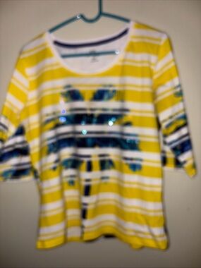 Yellow & White Striped Sequin Accent Top
